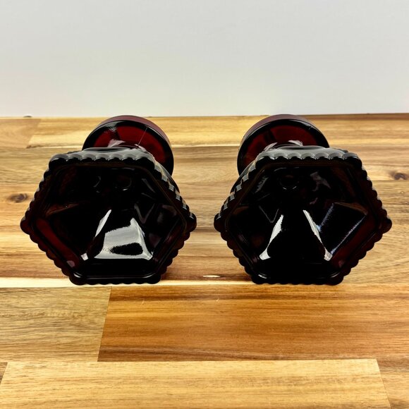 Vintage Avon Cape Cod Collection Ruby Pillar Candle Holders/Pedestal Candy Dish - Picture 4 of 5